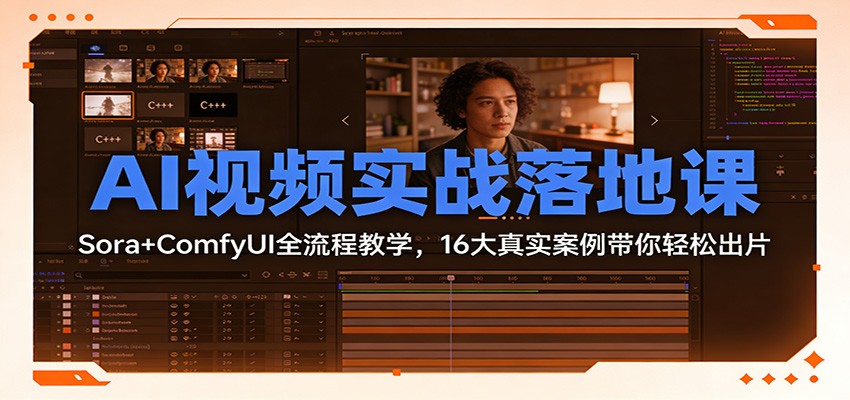 AI视频实战落地课：Sora+ComfyUI全流程教学，16大真实案例带你轻松出片-老莫涯