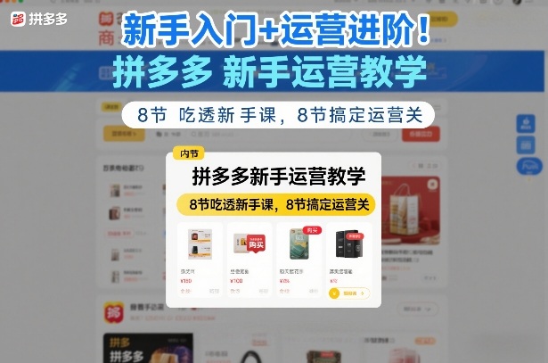 新手入门+运营进阶！拼多多新手运营教学，8节吃透新手课，8节搞定运营关-老莫涯