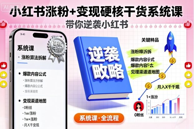 小红书涨粉+变现硬核干货系统课，带你逆袭小红书-老莫涯