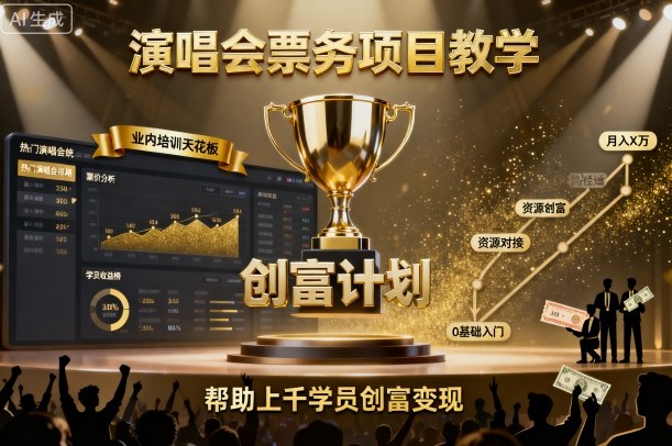 演唱会票务项目教学，业内培训天花板，帮助上千学员创富变现-老莫涯
