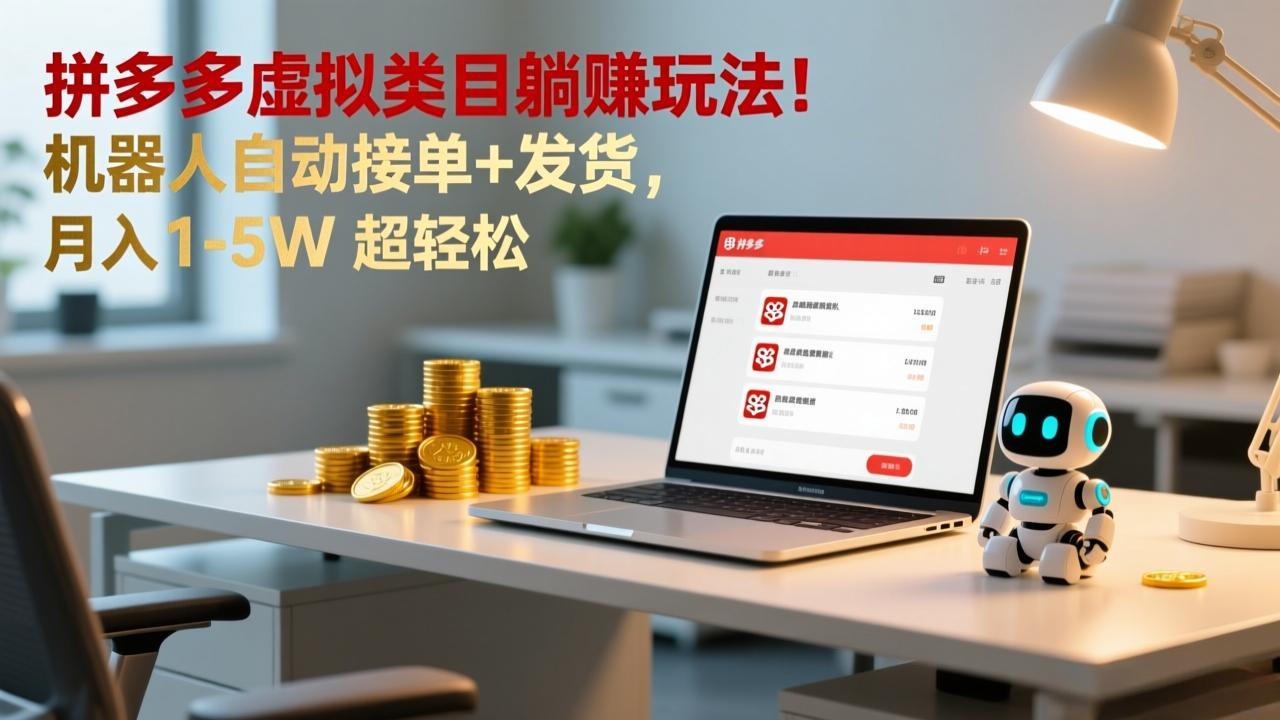多多虚拟类目躺赚玩法！机器人自动接单+发货，月入 1-5W 超轻松-老莫涯