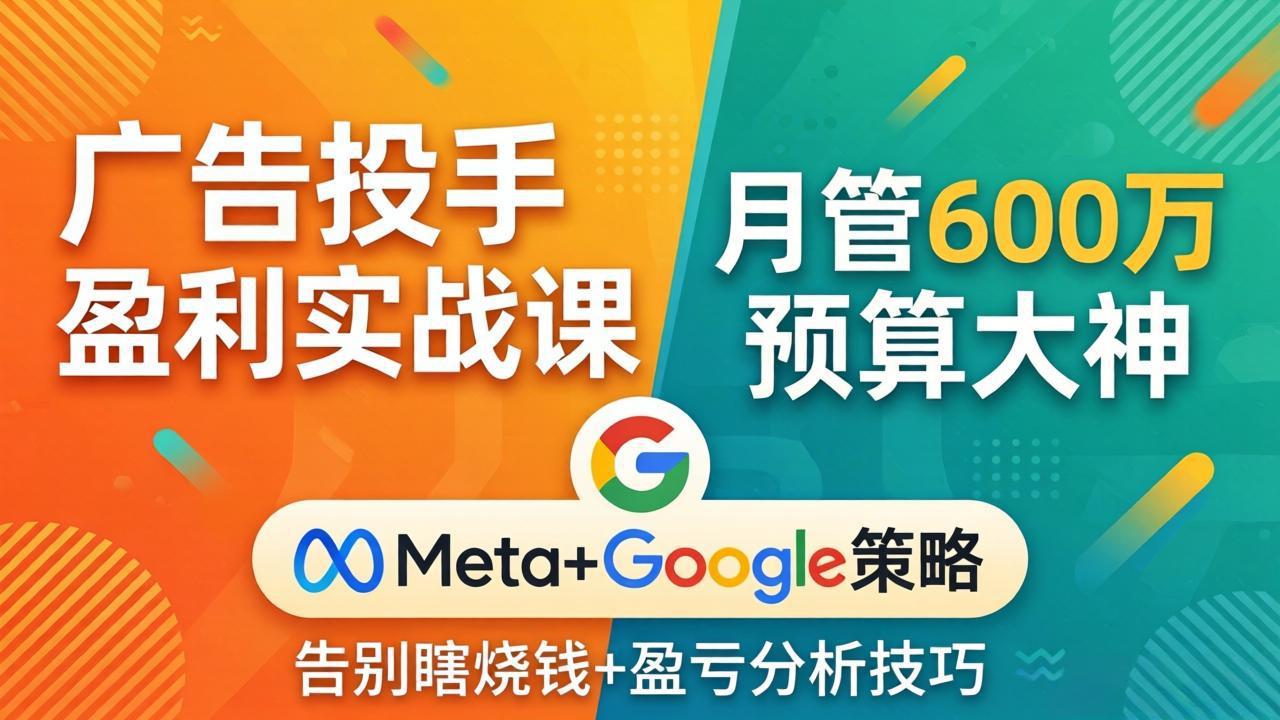 广告投手盈利实战课：月管600万预算大神，带你告别瞎烧钱，Meta+Google策略+盈亏分析-老莫涯