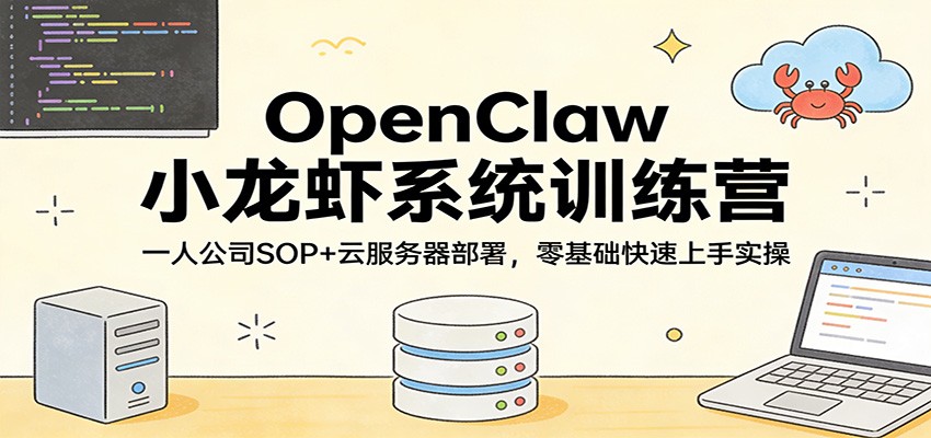 OpenClaw小龙虾系统训练营：一人公司SOP，云服务器部署，零基础快速上手实操-老莫涯