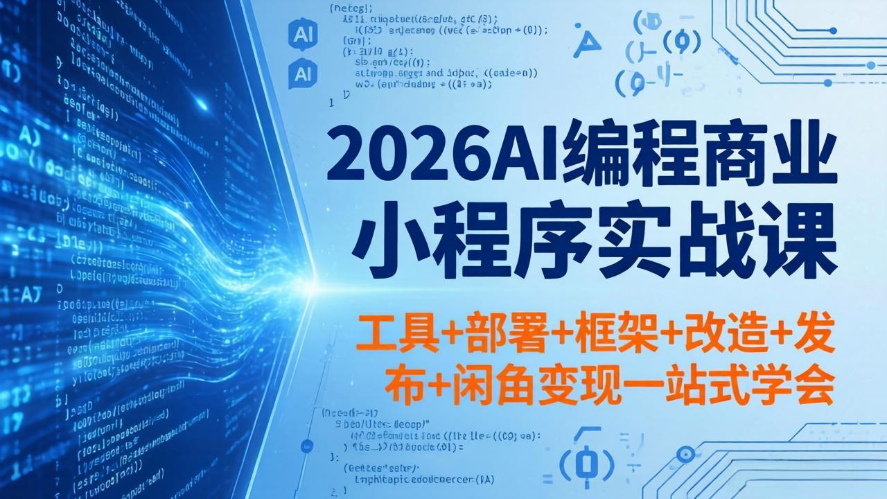 2026AI编程商业小程序实战课，工具+部署+框架+改造+发布+闲鱼变现一站式学会-老莫涯