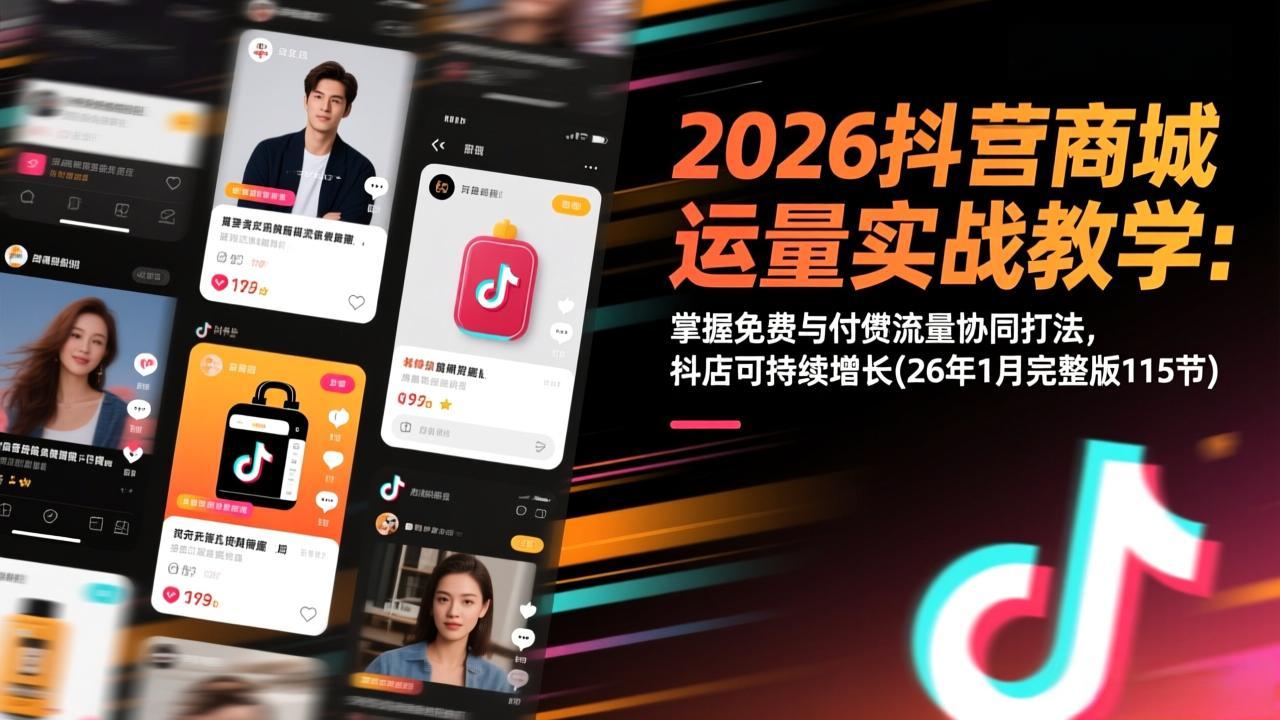 2026抖音商城运营实战教学：掌握免费与付费流量协同打法，抖店可持续增长(26年1月完整版115节-老莫涯