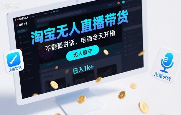 淘宝无人直播带货，不需要出镜，不需要讲话，电脑全天开播，轻松上手，日入1k+【揭秘】-老莫涯