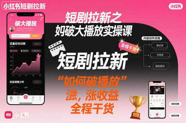 短剧拉新之小红书如何破大播放实操课，如何破播放，涨收益，全程干货-老莫涯