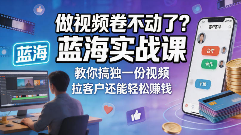 做视频卷不动了？蓝海实战课教你搞独一份视频，拉客户还能轻松賺钱！【原创双语字幕】-老莫涯