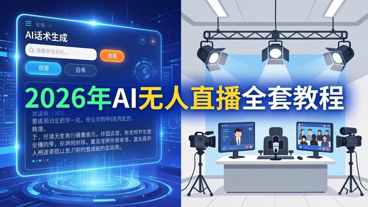 2026年AI无人直播全套教程：OBS安装+软件配置+直播间搭建+话术生成+一键开播实操-老莫涯