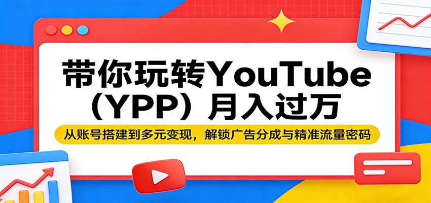 带你玩转YouTube(YPP)月入过万：从账号搭建到多元变现，解锁广告分成与精准流量密码-老莫涯