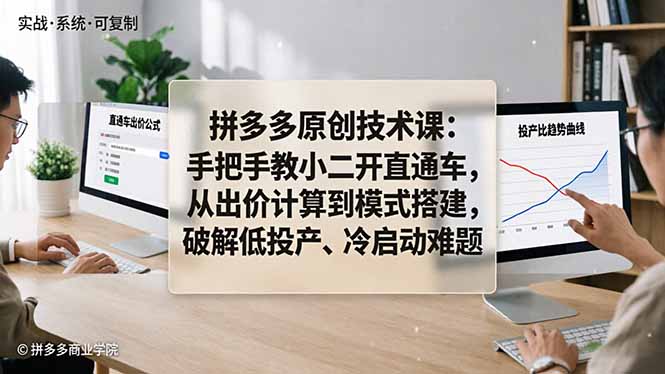拼多多原创技术课：手把手教小二开直通车，从出价计算到模式搭建，破解低投产、冷启动难题-老莫涯