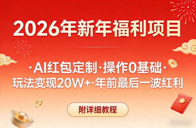 新年福利项目，AI红包定制，操作0基础，玩法变现20W+年前最后一波红利，附详细教程-老莫涯
