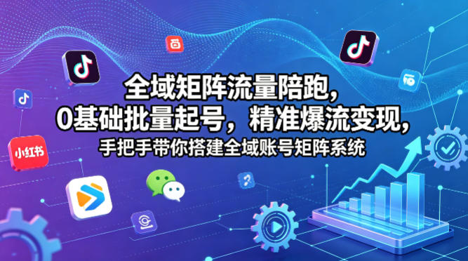 全域矩阵流量陪跑，0基础批量起号，精准爆流变现，手把手带你搭建全域账号矩阵系统-老莫涯
