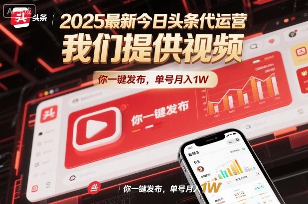 2025最新今日头条代运营，我们提供视频，你一键发布，单号月入1W【揭秘】-老莫涯