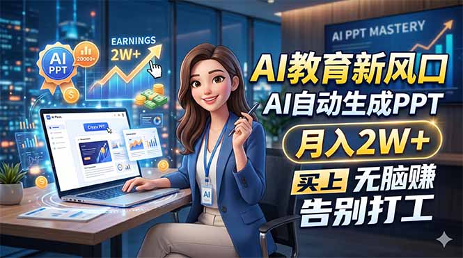 AI教育新风口，AI自动生成PPT，月入2W+，无脑赚，告别打工-老莫涯