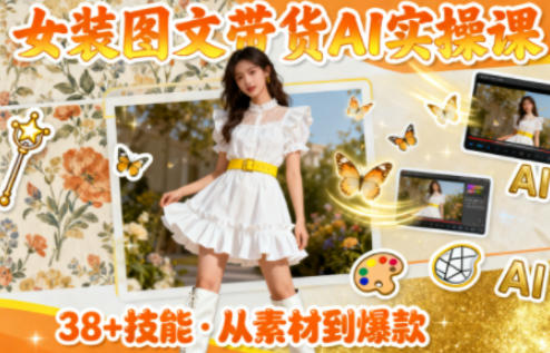 女装图文带货的AI实操课，覆盖38个实用技能，快速提升素材制作效率-老莫涯