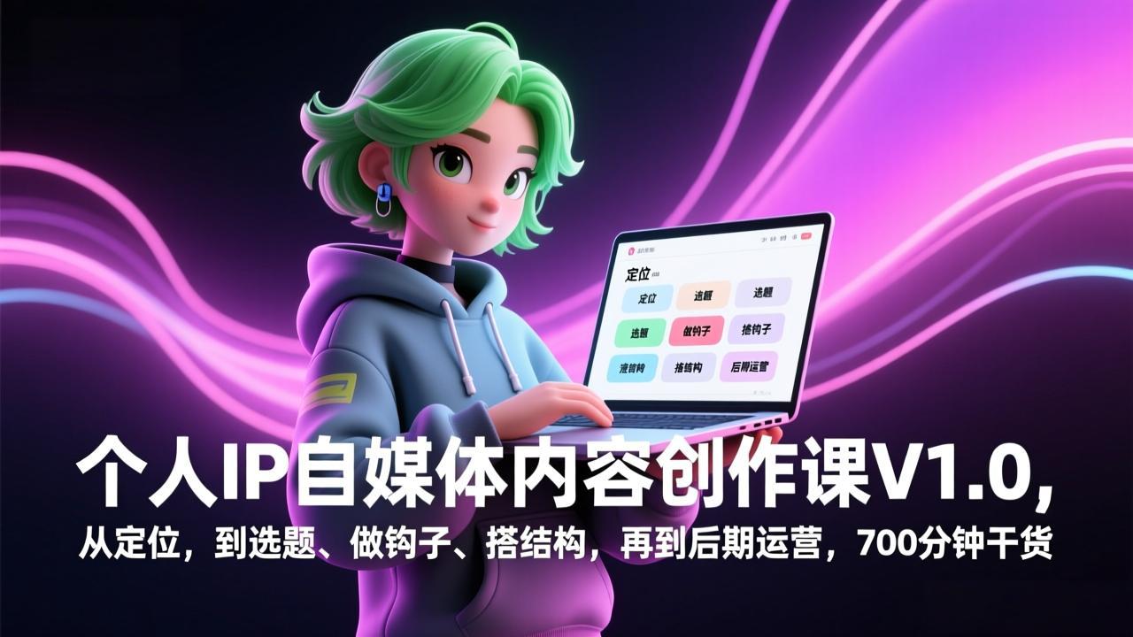 个人IP自媒体内容创作课V1.0，从定位，到选题、做钩子、搭结构，再到后期运营，700分钟干货-老莫涯