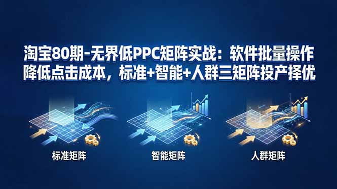 淘宝80期-无界低PPC矩阵实战：软件批量操作降低点击成本，标准+智能+人群三矩阵投产择优-老莫涯