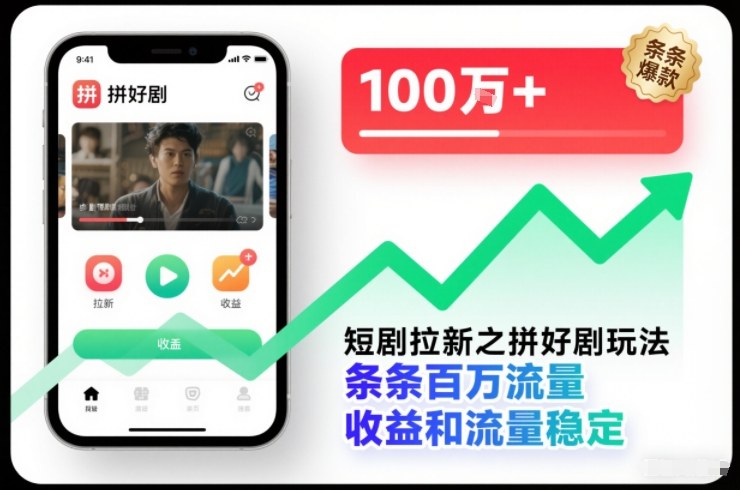 短剧拉新之拼好剧玩法，条条百万流量，收益和流量稳定-老莫涯