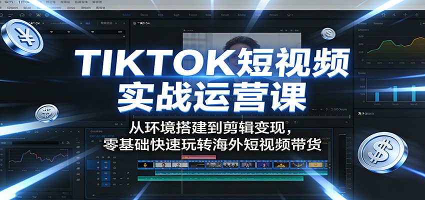 TIKTOK短视频实战运营课：从环境搭建到剪辑变现，零基础快速玩转海外短视频带货-老莫涯