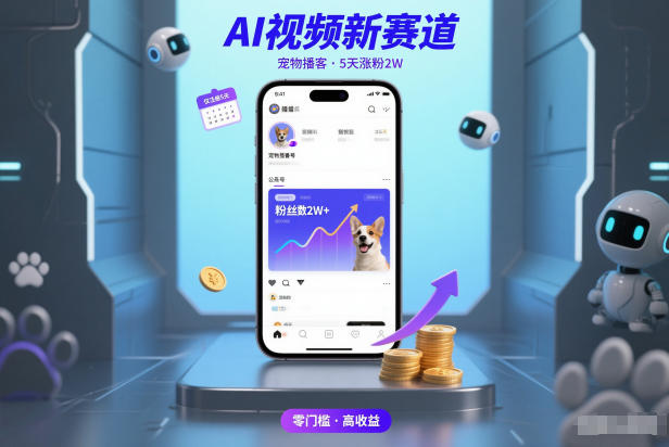 AI视频新赛道，宠物播客仅注册5天涨粉2W，收益非常可观-老莫涯