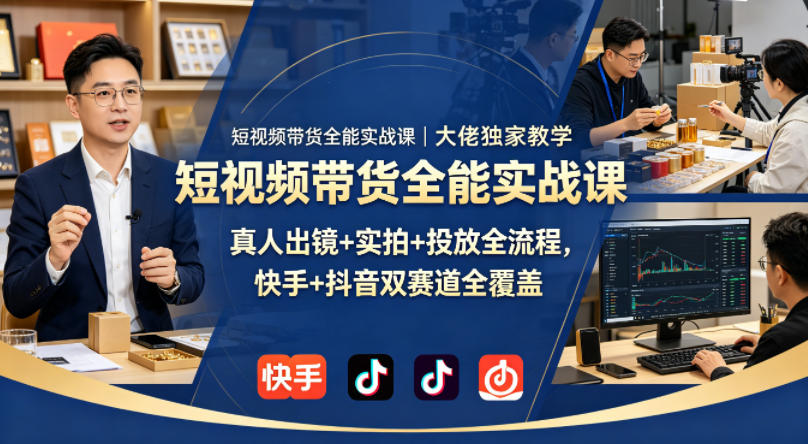 短视频带货全能实战课｜大佬独家教学，真人出镜+实拍+投放全流程，快手+抖音双赛道全覆盖-老莫涯