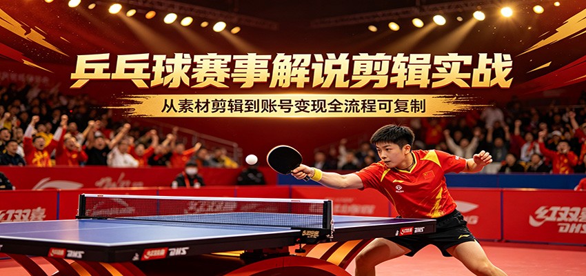 乒乓球赛事解说剪辑实战，从素材剪辑到账号变现全流程可复制-老莫涯