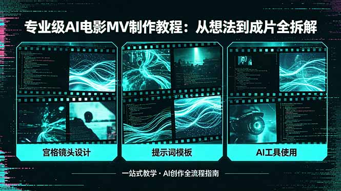 专业级AI电影MV制作教程，从想法到成片全拆解，宫格镜头+提示词模板+AI工具一站式教学-老莫涯