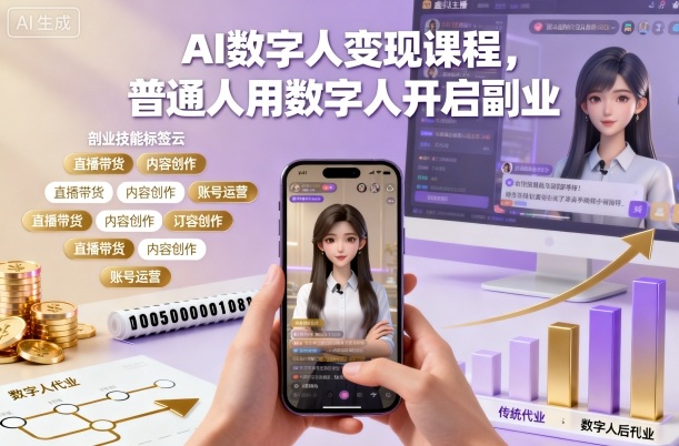 AI数字人变现课程，普通人用数字人开启副业-老莫涯