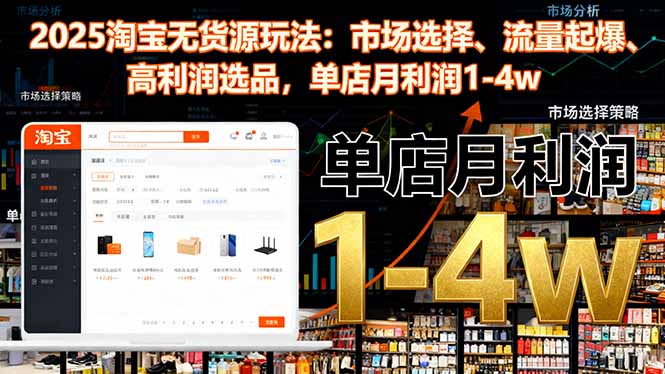 2025淘宝无货源玩法：市场选择、流量起爆、高利润选品，单店月利润1-4w-老莫涯