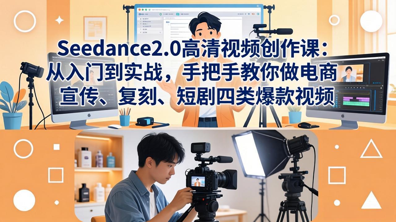 Seedance2.0高清视频创作课：从入门到实战，手把手教你做电商、宣传、复刻、短剧四类爆款视频-老莫涯