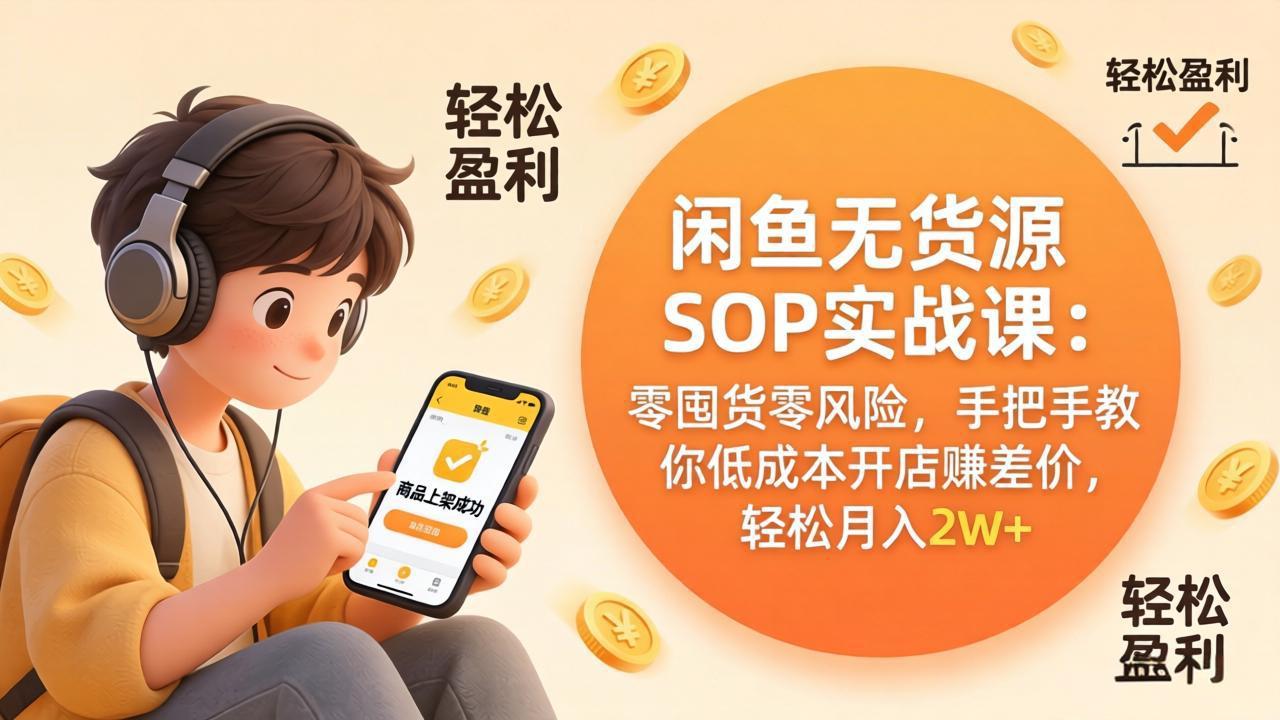 闲鱼无货源SOP实战课：零囤货零风险，手把手教你低成本开店赚差价，轻松月入2w+-老莫涯