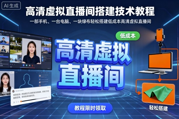 高清虚拟直播间搭建技术教程，一部手机、一台电脑、一块绿布轻松搭建低成本高清虚拟直播间-老莫涯