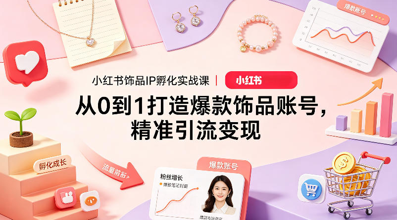 小红书饰品IP孵化实战课｜从0到1打造爆款饰品账号，精准引流变现-老莫涯