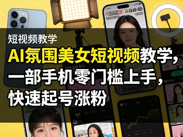 AI氛围美女短视频教学，一部手机零门槛上手，快速起号涨粉-老莫涯