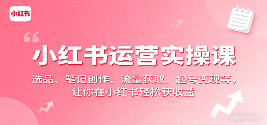 小红书运营实操课：选品、笔记创作、流量获取、起号变现等，让你在小红书轻松获收益-老莫涯