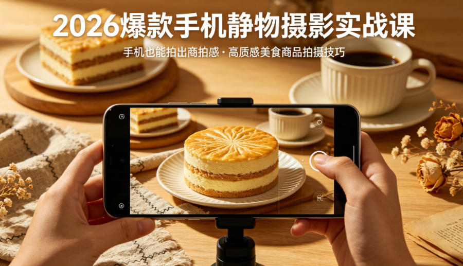 2026爆款手机静物摄影实战课，手机也能拍出商拍感，学会拍出高质感美食商品-老莫涯