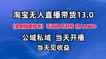 淘宝无人直播13.0，公域私域技术，不封号，不违规布局下半年旺季赛道，日入1K+(独家技术)【揭秘】-老莫涯