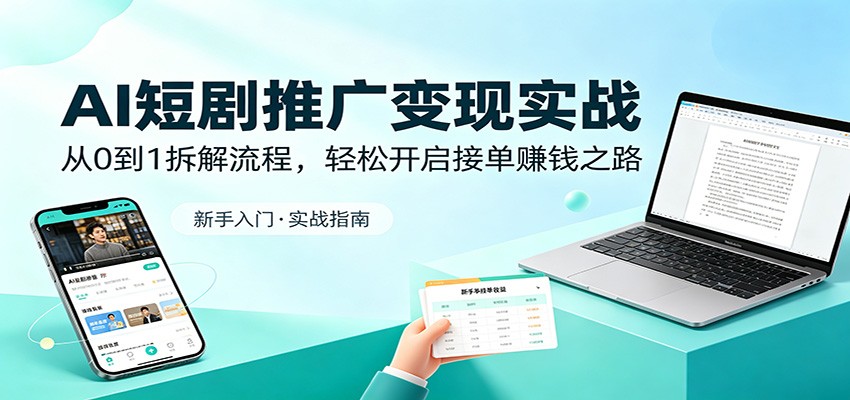 AI短剧推广变现实战：从0到1拆解流程，轻松开启接单赚钱之路-老莫涯