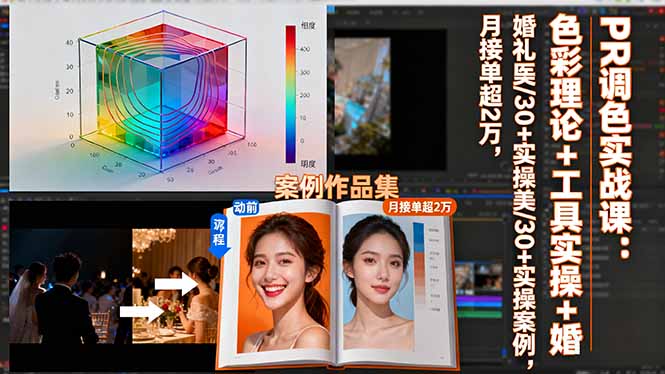 PR调色实战课：色彩理论+工具实操+婚礼医美/30+实操案例，月接单超2万-老莫涯