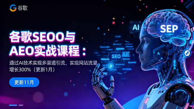 谷歌SEO与AEO实战课程：通过AI技术实现多渠道引流，实现网站流量增长300%-老莫涯