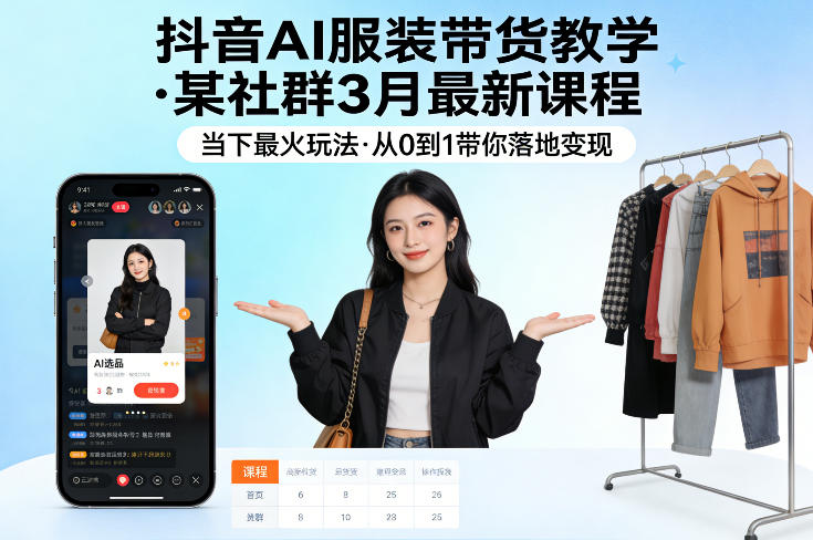 抖音AI服装带货教学，某社群3月最新课程，当下最火玩法，从0到1带你落地变现-老莫涯