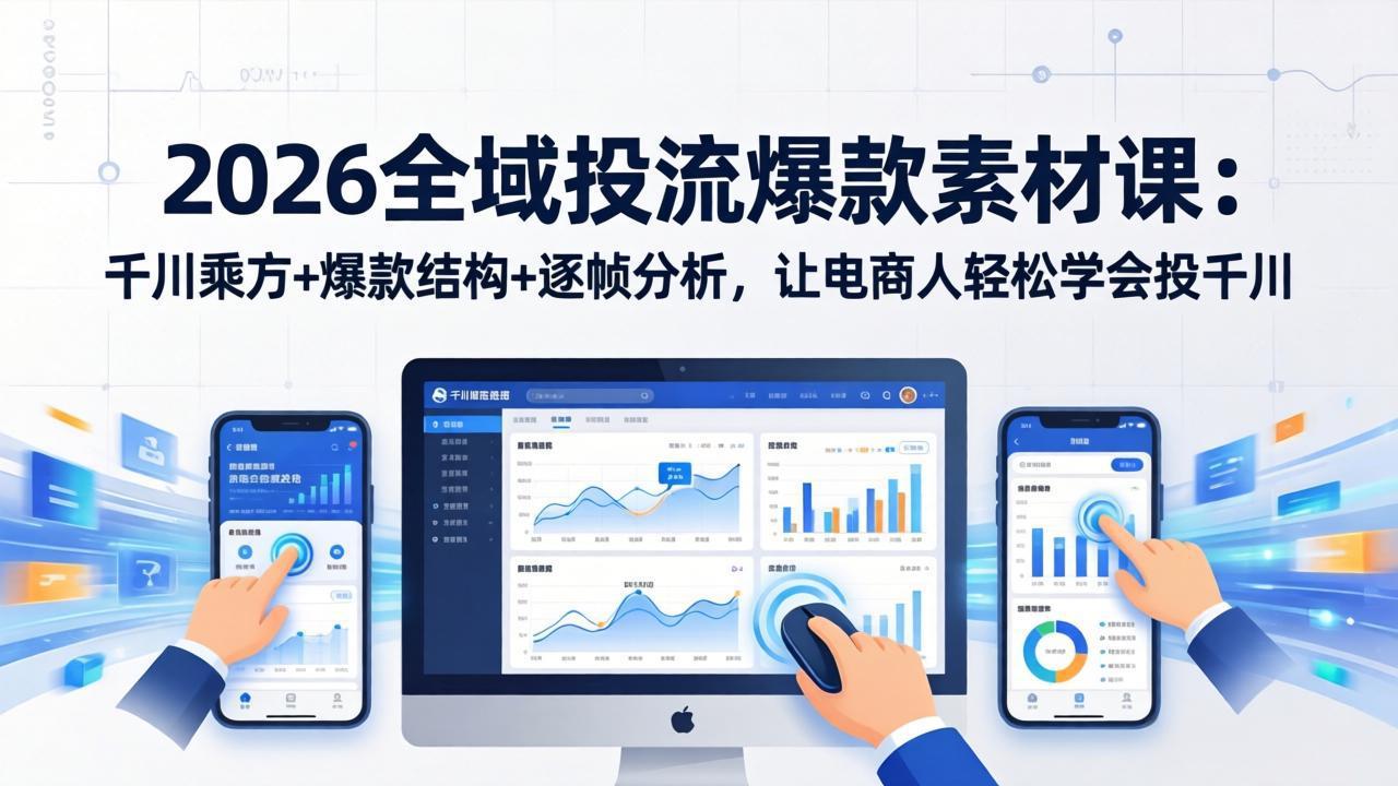 2026全域投流爆款素材课：千川乘方+爆款结构+逐帧分析，让电商人轻松学会投千川-老莫涯
