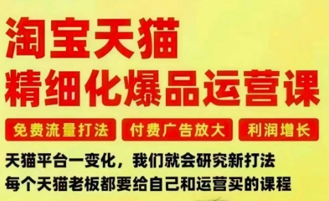 淘宝天猫精细化爆品运营课，免费流量打法-付费广告放大-利润增长-三大核心痛点，一次全部解决-老莫涯