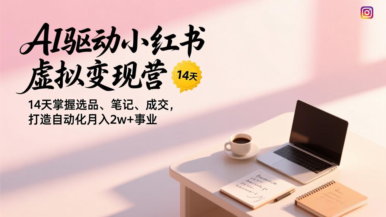 AI驱动小红书虚拟变现营，14天掌握选品、笔记、成交，打造自动化月入2w+事业-老莫涯