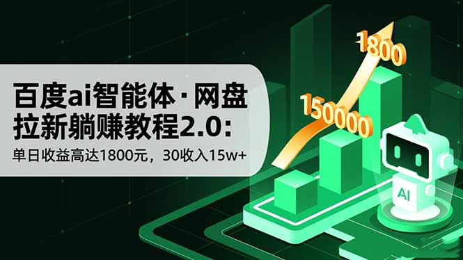 百度ai智能体·网盘拉新躺赚教程2.0：单日收益高达1800元，30收入15w+-老莫涯