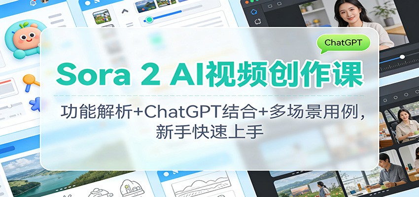 Sora 2 AI视频创作课：功能解析+ChatGPT结合+多场景用例，新手快速上手-老莫涯
