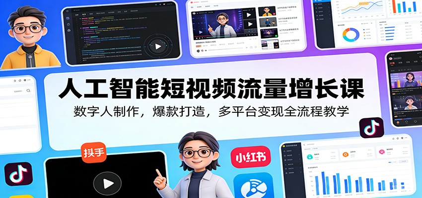 人工智能短视频流量增长课：数字人制作，爆款打造，多平台变现全流程教学-老莫涯