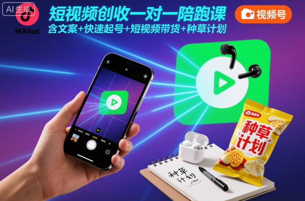 短视频创收一对一陪跑课，含文案+快速起号+短视频带货+种草计划-老莫涯