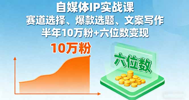 自媒体IP实战课，赛道选择、爆款选题、文案写作，半年10万粉+六位数变现-老莫涯
